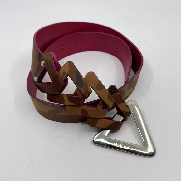 Vintage 2000s MALINI MURJANI Camo Triangle Buckle Leather Belt - Picture 9 of 11